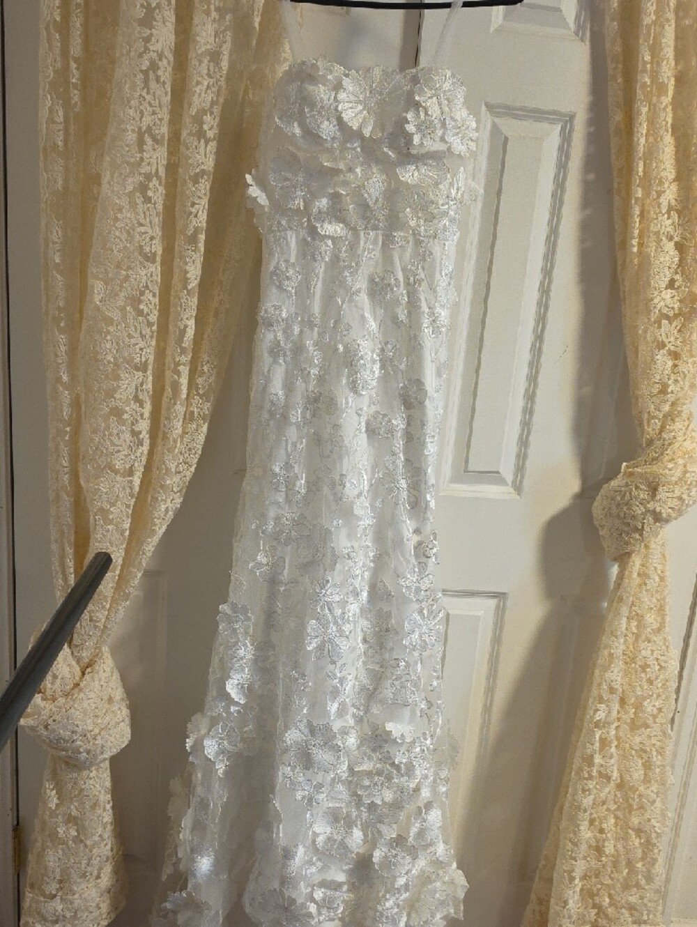 White Floral Wedding Lace Maxi Dress - Picture 4 of 12